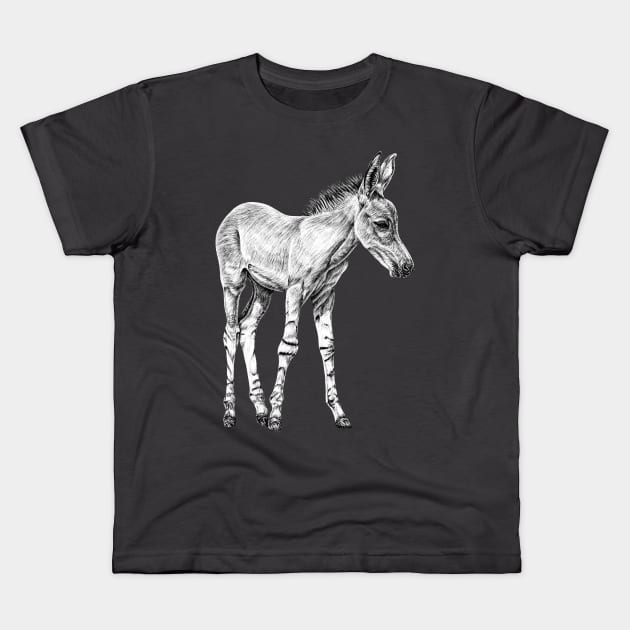 Somali wild ass foal illustration Kids T-Shirt by lorendowding